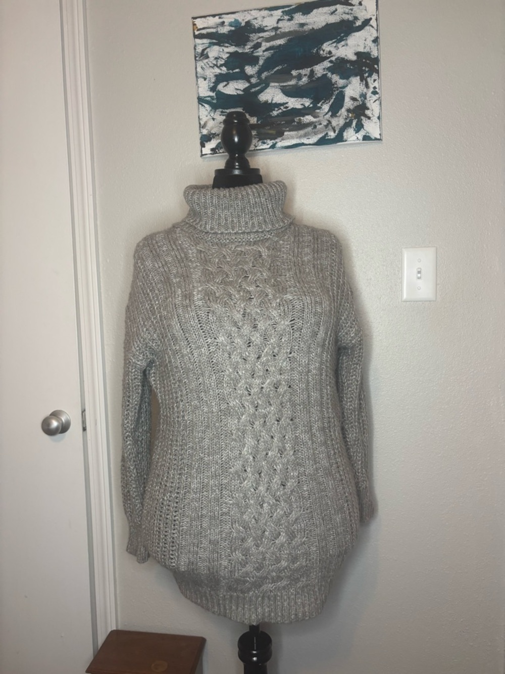 Rewind Gray Cable Knit Turtleneck Sweater